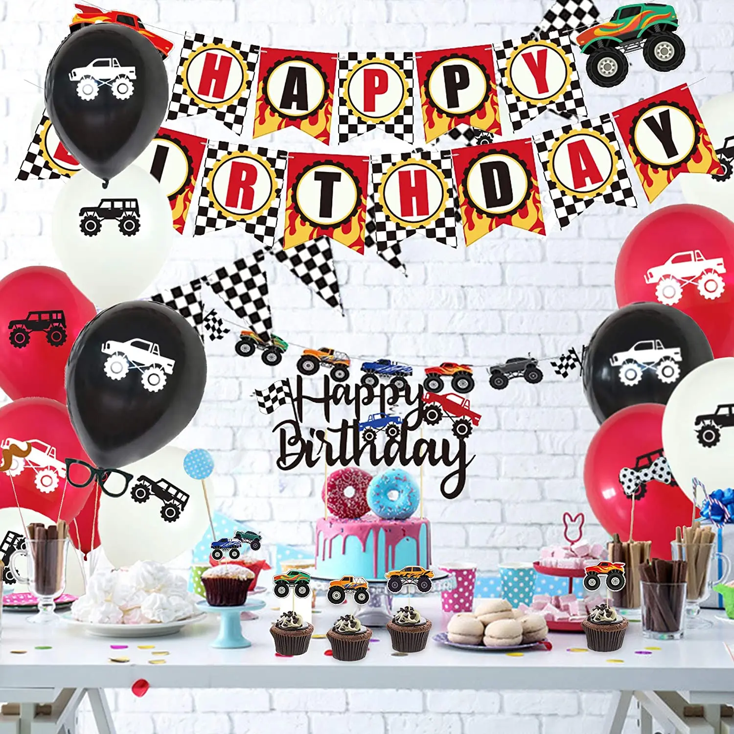 54PCS Monster Truck Theme Party Supplies Happy Birthday Banners Cake Toppers Hanging Swirl Ornament Sets Colorful Latex Balloons
54PCS Monster Truck Theme Party Supplies Happy Birthday Banners Cake Toppers Hanging Swirl Ornament Sets Colorful Latex Balloons