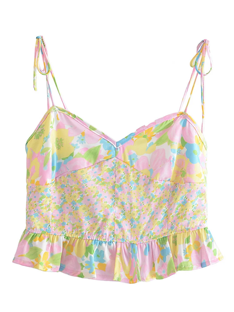 2022 Fashion Women Multicolor Floral Print Short Boho Cami Top Sexy Sleeveless V Neck Ladies Summer Crop Top 
2022 Fashion Women Multicolor Floral Print Short Boho Cami Top Sexy Sleeveless V Neck Ladies Summer Crop Top