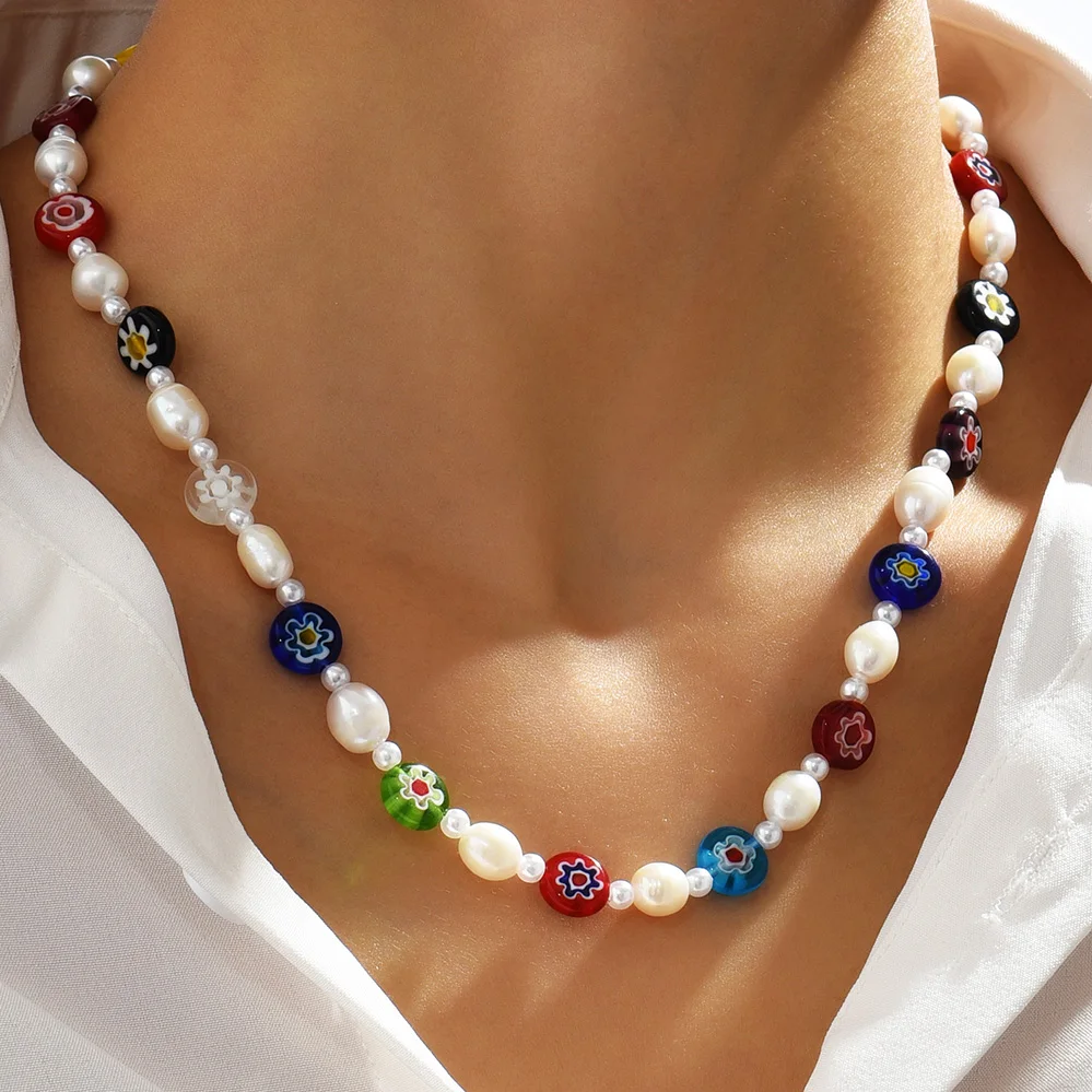 Bohemian Elegant Pearl Necklace Handmade Wove Colour Beads Millefiori Glass Clavicle Chain Choker for Women Girl Beach Jewelry
Bohemian Elegant Pearl Necklace Handmade Wove Colour Beads Millefiori Glass Clavicle Chain Choker for Women Girl Beach Jewelry