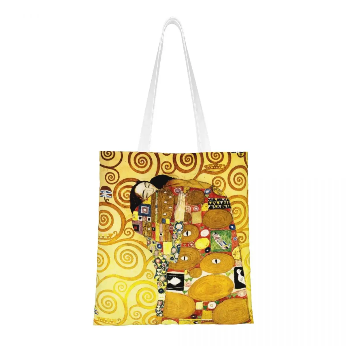 Сумка-тоут Gustav Klimt для покупки продуктов, женские холщовые сумки-шопперы на плечо с милым рисунком, вместительные сумки