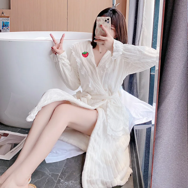 Women Bathrobe Pajamas Fleece Nightwear Winter Women Warm Thick Coral Velvet Home Wear Nightgown Cute Long Sleeve Robe Sleepwear
Women Bathrobe Pajamas Fleece Nightwear Winter Women Warm Thick Coral Velvet Home Wear Nightgown Cute Long Sleeve Robe Sleepwear