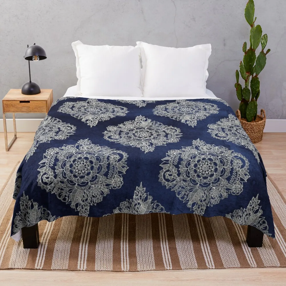 Cream Floral Moroccan Pattern on Deep Indigo Ink Throw Blanket Soft Plush Plaid Cotton Knit Blanket
Cream Floral Moroccan Pattern on Deep Indigo Ink Throw Blanket Soft Plush Plaid Cotton Knit Blanket