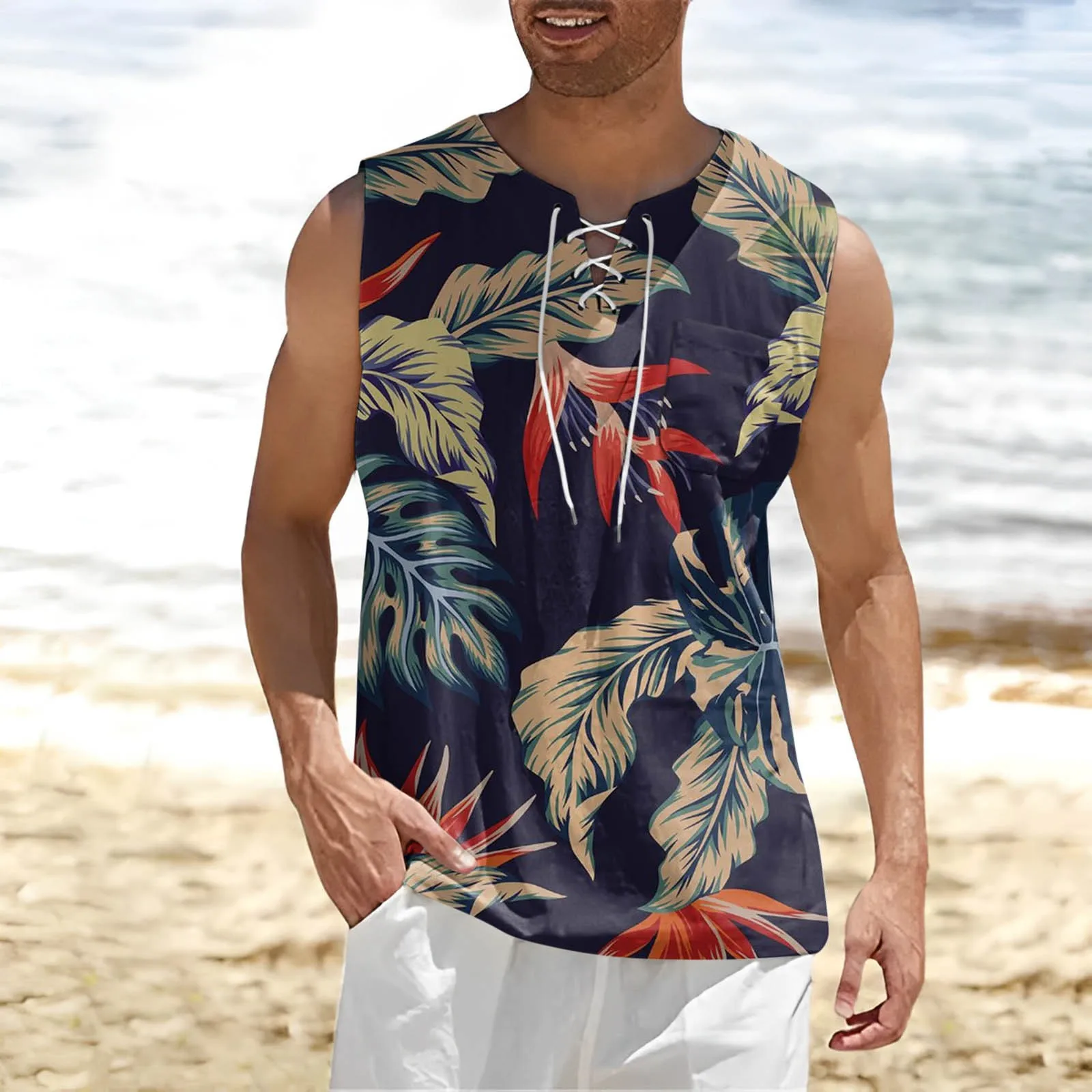 Leaves Print Summer Men's V-necek Shirts Tank Top Beach Loose Fashion Men Vest Hawaii Sleeveless Shirt Light Weight Man Clothing
Leaves Print Summer Men's V-necek Shirts Tank Top Beach Loose Fashion Men Vest Hawaii Sleeveless Shirt Light Weight Man Clothing