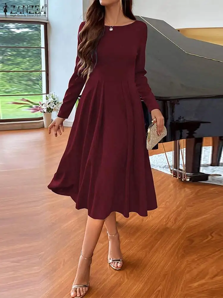 ZANZEA 2023 New A-line Midi Dresses Women Long Sleeve Solid Color Party Dress Casual Pleated Waist Elegant Round Neck Clothing
ZANZEA 2023 New A-line Midi Dresses Women Long Sleeve Solid Color Party Dress Casual Pleated Waist Elegant Round Neck Clothing