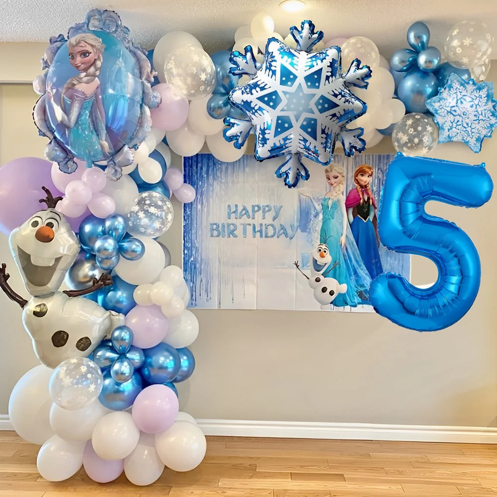 

122pcs Disney Frozen Theme Balloons Garland Arch Kit 32inch Blue Number Balls Snowflake Elsa Olaf Balloon Birthday Party Decor