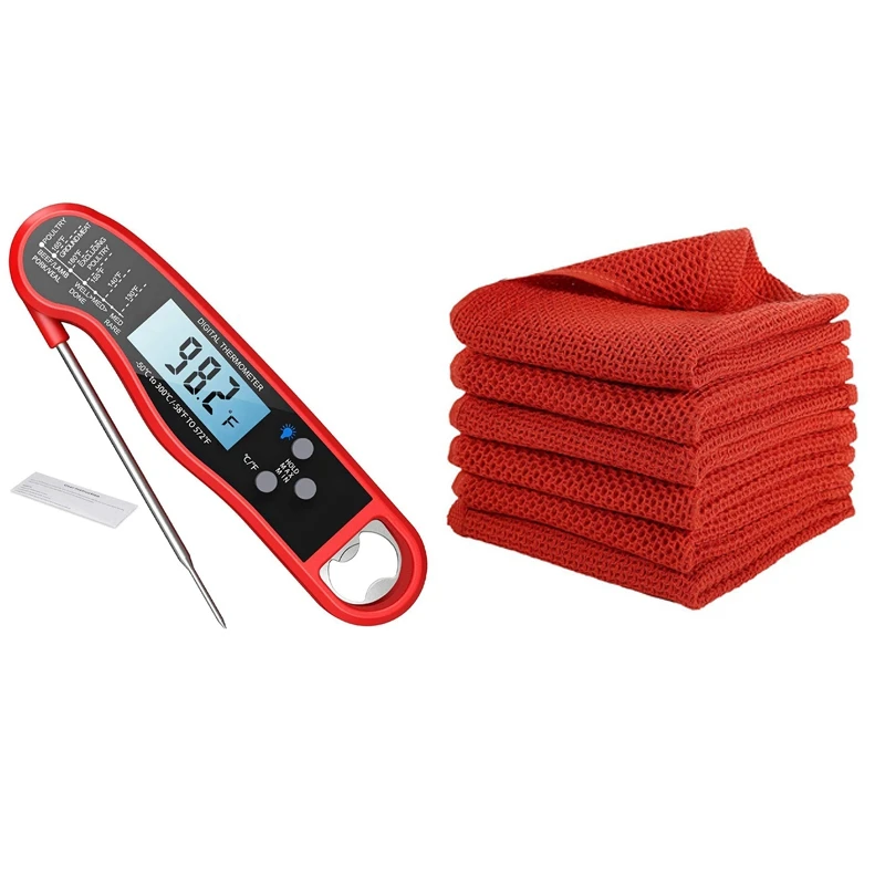 Kitchen Digital Food Instant Read Meat Thermometer Probe With 6 Pcs Kitchen Dish Cloths, Quick Drying Dish Towels
Kitchen Digital Food Instant Read Meat Thermometer Probe With 6 Pcs Kitchen Dish Cloths, Quick Drying Dish Towels
