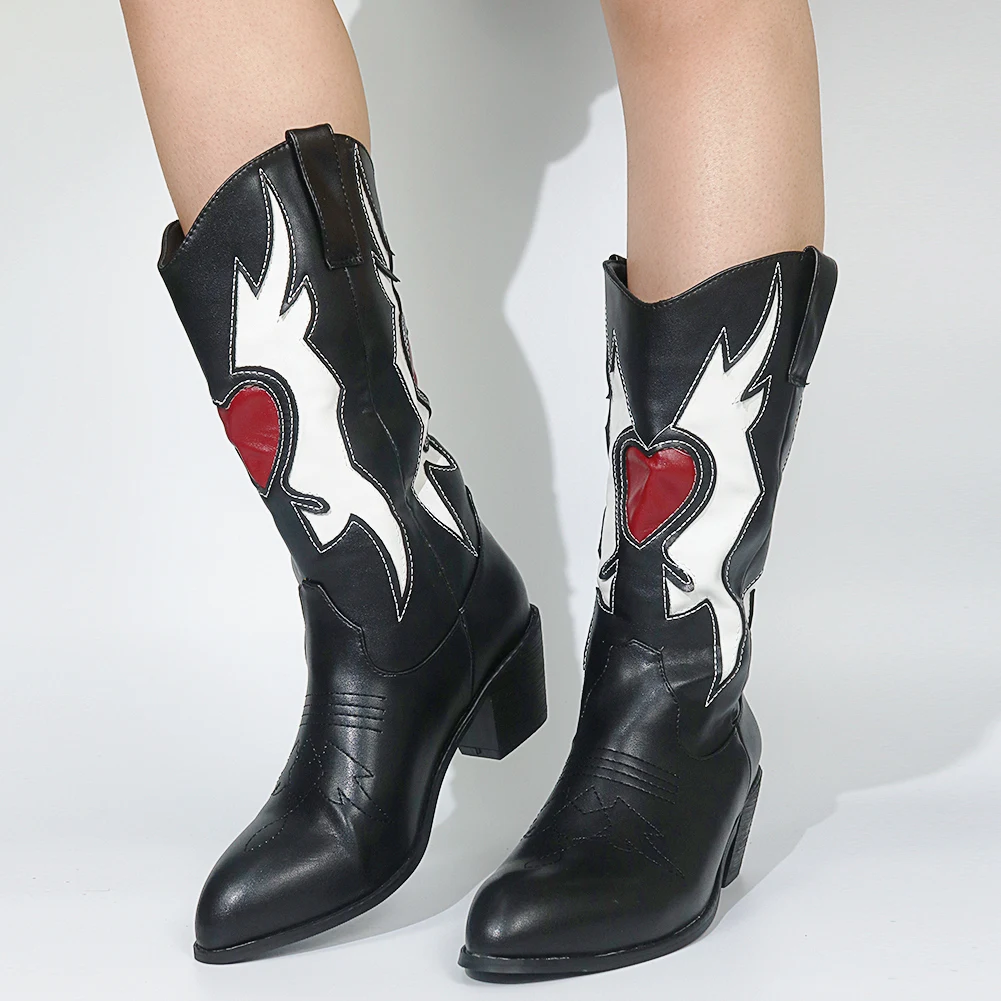 Retro Women Western Cowboy Boots Fashion Love Pointed Toe Chunky Heel Boots Punk Style Personality Plus Size 35-46 Women's Boots
Retro Women Western Cowboy Boots Fashion Love Pointed Toe Chunky Heel Boots Punk Style Personality Plus Size 35-46 Women's Boots