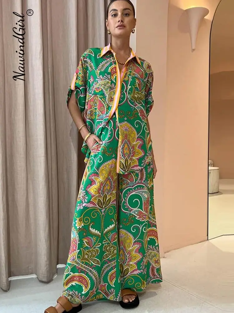 Casual Printed Women's Shirt Pants 2 Piece Sets Single Breasted Turn-down Collar Short Sleeves Tops Wide Leg Pant Set Outfit
Casual Printed Women's Shirt Pants 2 Piece Sets Single Breasted Turn-down Collar Short Sleeves Tops Wide Leg Pant Set Outfit