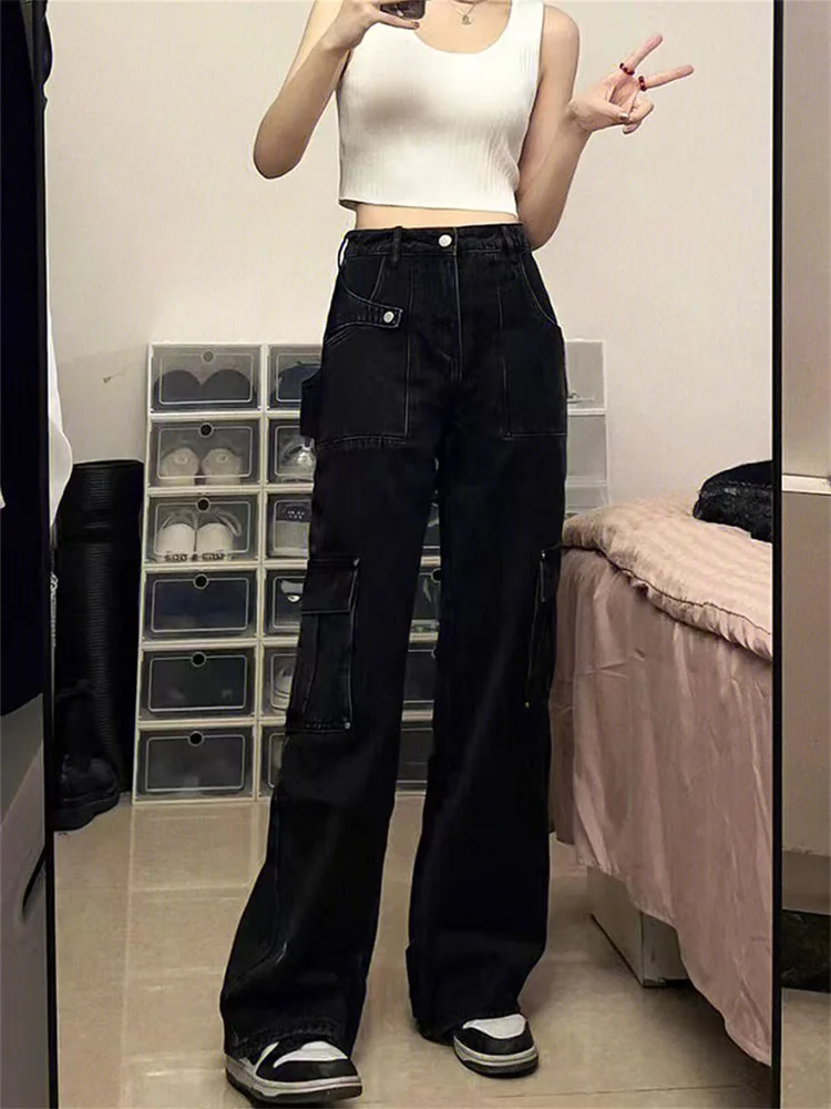 QWEEK Streetwear Black Cargo Pants Women 90s Vintage Hip Hop Baggy Jeans Oversized High Street Punk Chic Wide Leg Denim Trousers
QWEEK Streetwear Black Cargo Pants Women 90s Vintage Hip Hop Baggy Jeans Oversized High Street Punk Chic Wide Leg Denim Trousers