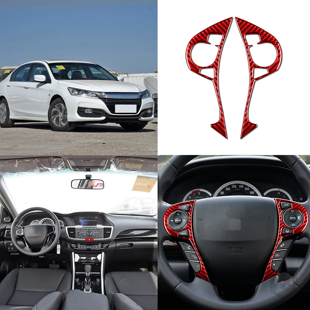 

Красное Настоящее углеродное волокно для Honda Accord 2014-2017, автомобильная панель рулевого колеса, декоративные наклейки, аксессуары для модификации автомобиля