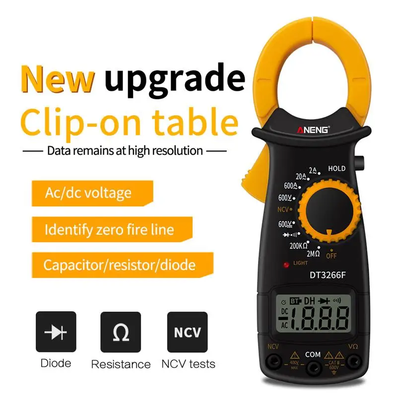 ANENG Clamp Meter DT3266F Amp Digital Multimeter with Buzzer AC/DC Voltage Current NCV Resistance Diode Ammeter Tester 
ANENG Clamp Meter DT3266F Amp Digital Multimeter with Buzzer AC/DC Voltage Current NCV Resistance Diode Ammeter Tester