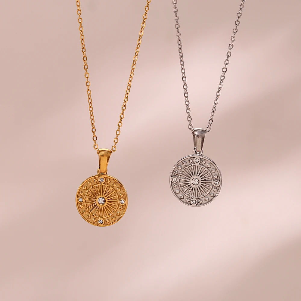 Classcial Minimalist Round Gold Plated Silver Color Coin Necklaces For Women Stainless Steel Waterproof Circle Pendant Collar
Classcial Minimalist Round Gold Plated Silver Color Coin Necklaces For Women Stainless Steel Waterproof Circle Pendant Collar