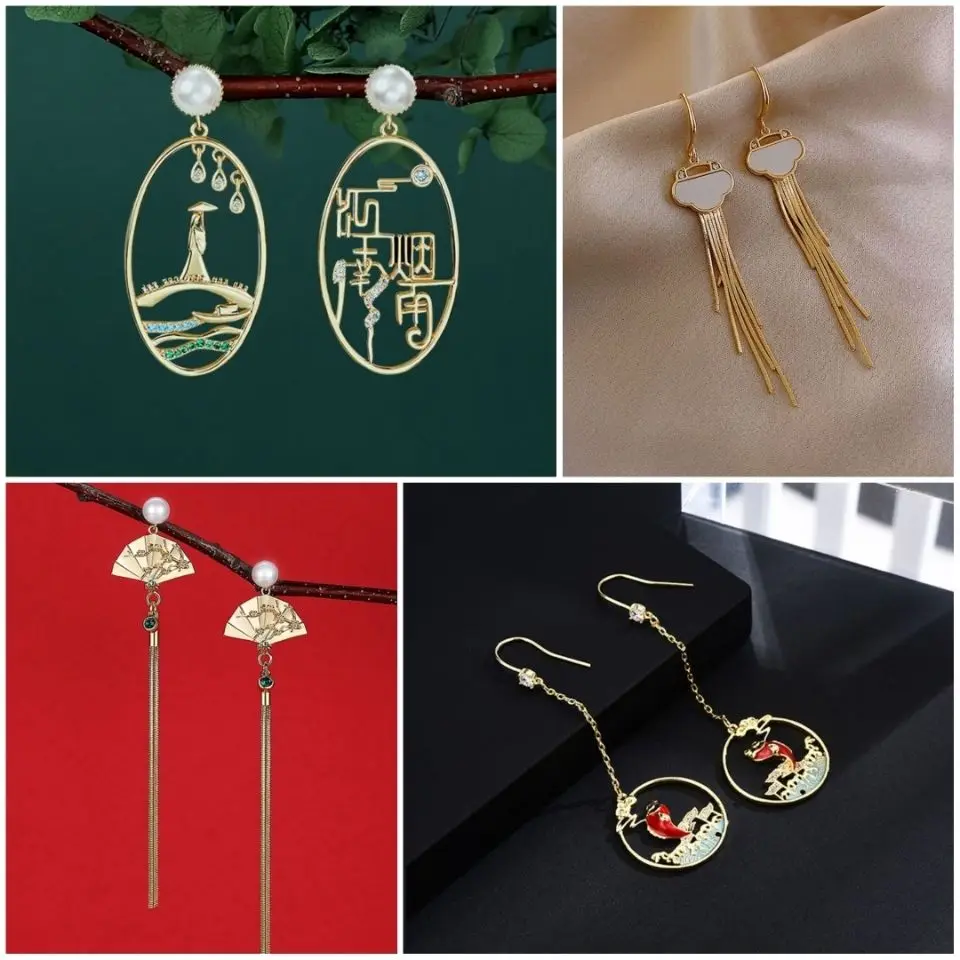 Изысканные серьги в старинном стиле с цветами, веером, котом, карпом, краном, цветком лотоса, кисточкой, серьги класса премиум 
Изысканные серьги в старинном стиле с цветами, веером, котом, карпом, краном, цветком лотоса, кисточкой, серьги класса премиум