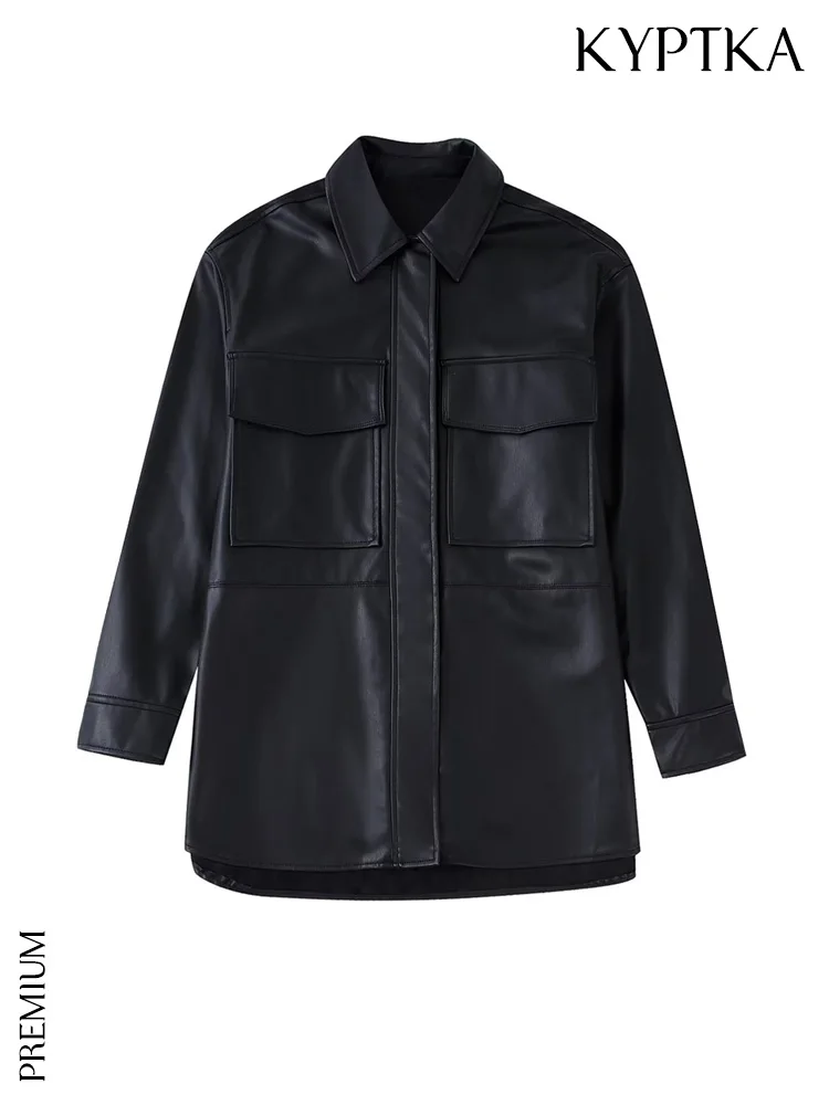 KYPTKA Women Fashion Patch Pockets Loose Faux Leather Jacket Coat Vintage Long Sleeve Snap-button Female Outerwear Chic Tops
KYPTKA Women Fashion Patch Pockets Loose Faux Leather Jacket Coat Vintage Long Sleeve Snap-button Female Outerwear Chic Tops