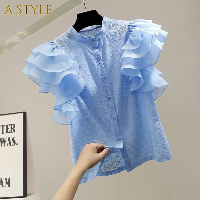 A GIRLS Ruffle Flying Sleeve Stand Collar Woman Shirt Summer 2022 Vintage Elegant Casual Women Blouse Design Blusas Mujer Moda
A GIRLS Ruffle Flying Sleeve Stand Collar Woman Shirt Summer 2022 Vintage Elegant Casual Women Blouse Design Blusas Mujer Moda