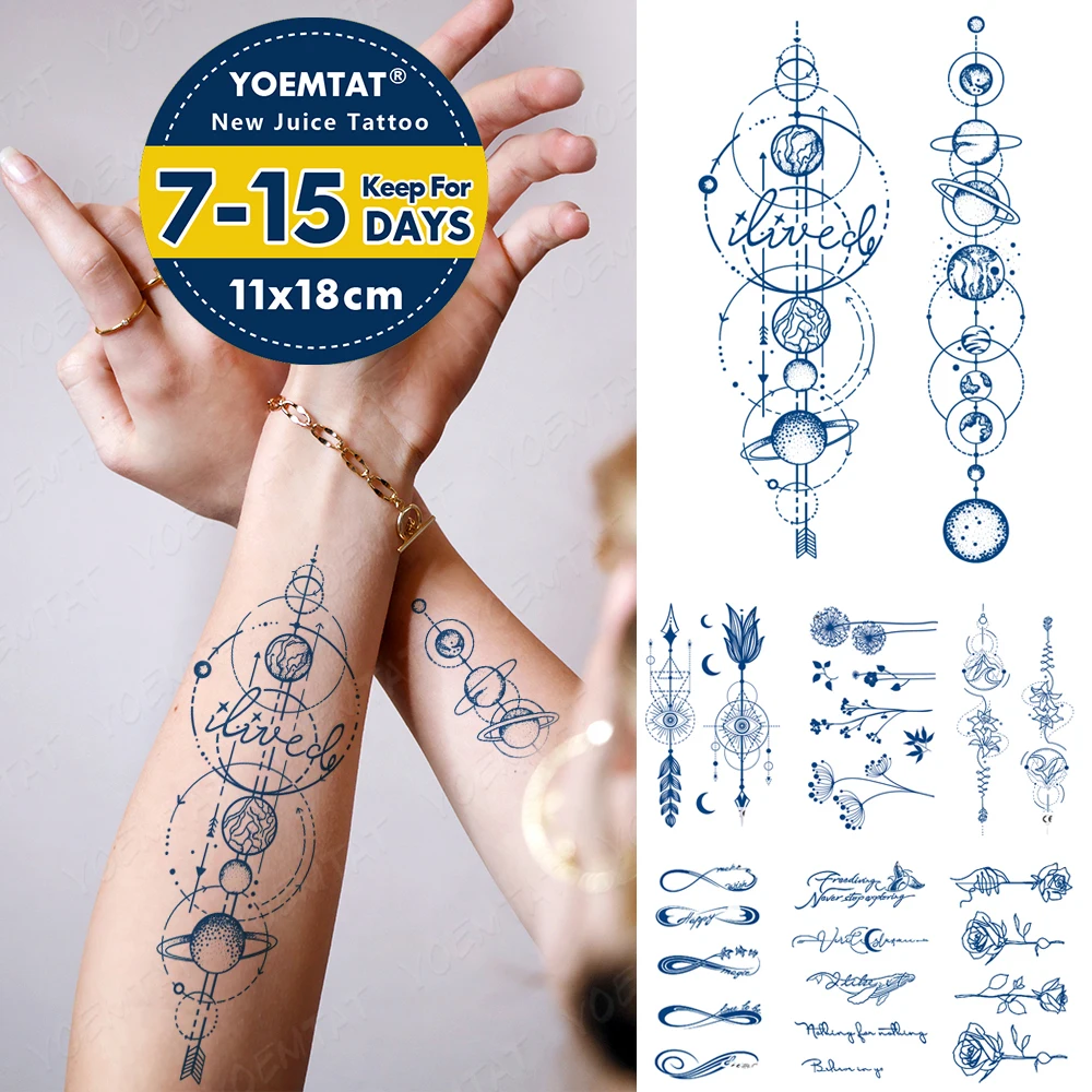 Semi-Permanent Waterproof Temporary Tattoo Sticker Planet Galaxy Universe Earth Juice Lasting Ink Herbal Tattoos Women Body Art
Semi-Permanent Waterproof Temporary Tattoo Sticker Planet Galaxy Universe Earth Juice Lasting Ink Herbal Tattoos Women Body Art
