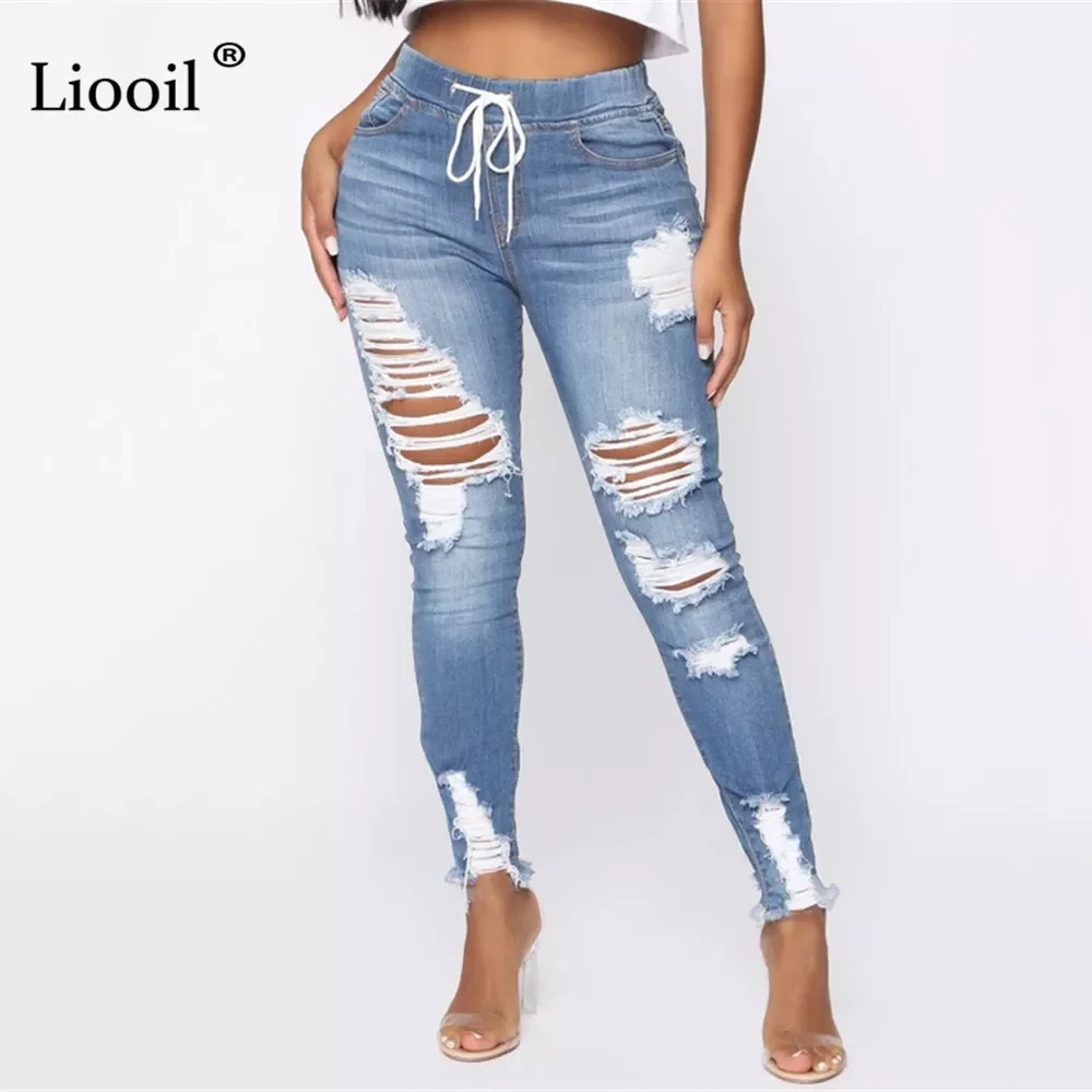 Light Blue Ripped Jeans for Women 2021 Street Style Sexy Mid Rise Distressed Trouser Stretch Skinny Hole Denim Pencil Pants
Light Blue Ripped Jeans for Women 2021 Street Style Sexy Mid Rise Distressed Trouser Stretch Skinny Hole Denim Pencil Pants