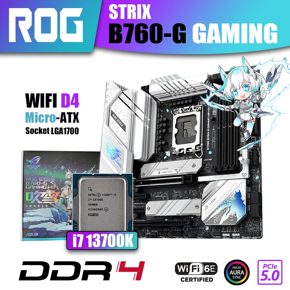 

New Kit ASUS ROG STRIX B760-G GAMING WIFI D4 With Intel core i7 13700K CPU Processor LGA1700 DDR4 Memory Motherboard RGB Combo