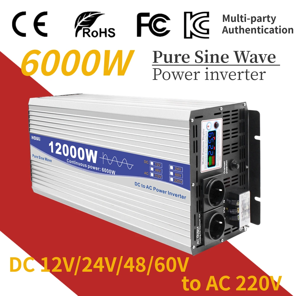 Pure Sine Wave DC 12V/24V to AC 220V 230V Power Inverter LCD Voltage Display Converter 6000W/8000W/12000W Transformer EU Socket
Pure Sine Wave DC 12V/24V to AC 220V 230V Power Inverter LCD Voltage Display Converter 6000W/8000W/12000W Transformer EU Socket