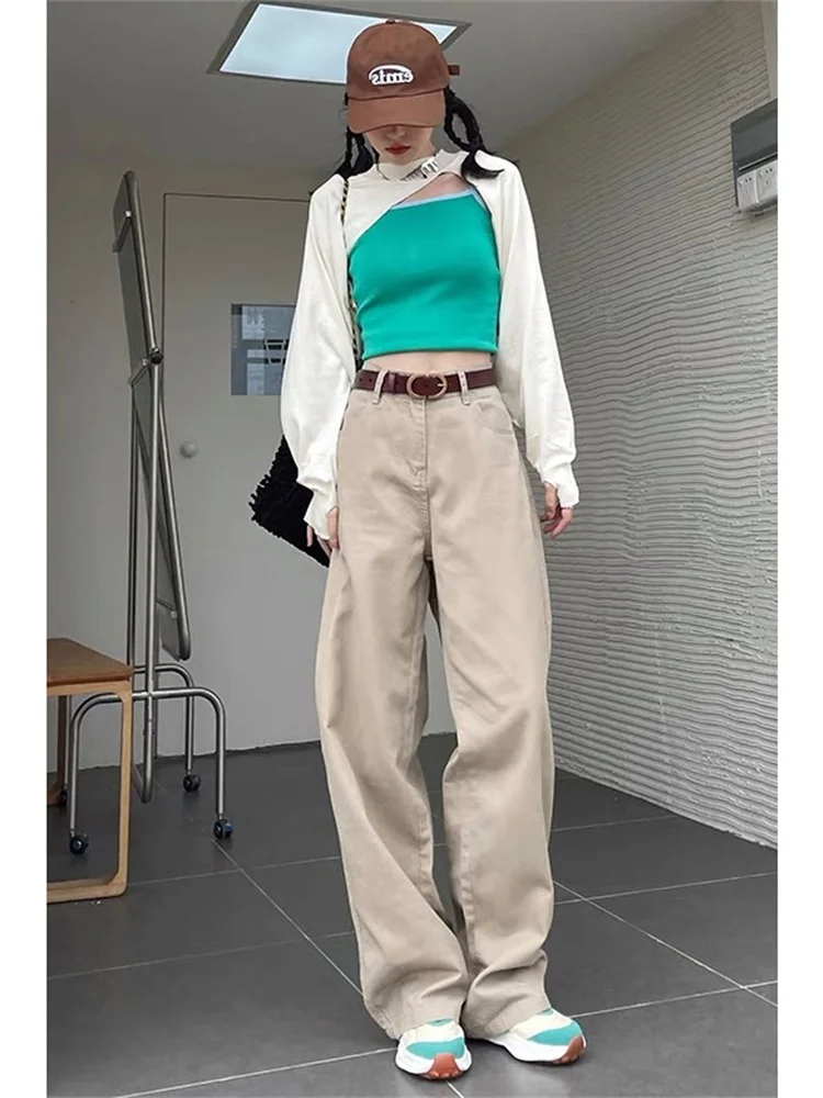 Women Bottoms Khaki Casual High Waist Jeans Fashion Thin Straight Wide Leg Pants Simplicity Baggy Mopping Trouser Ladies Summer
Women Bottoms Khaki Casual High Waist Jeans Fashion Thin Straight Wide Leg Pants Simplicity Baggy Mopping Trouser Ladies Summer