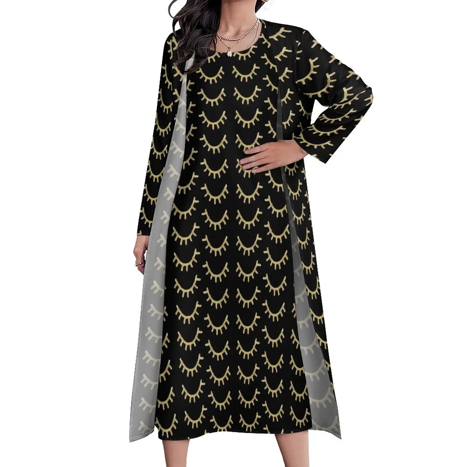 Gold Eyelashes Dress Sleepy Eyes Print Cute Maxi Dress Long Sleeve Design Casual Long Dresses Aesthetic Oversize Vestidos
Gold Eyelashes Dress Sleepy Eyes Print Cute Maxi Dress Long Sleeve Design Casual Long Dresses Aesthetic Oversize Vestidos