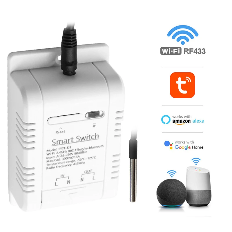 Tuya Smart Temperature Switch 16A 3000W with Energy Consumption Monitoring RF433 Intelligent Thermostat Compatible with Alexa
Tuya Smart Temperature Switch 16A 3000W with Energy Consumption Monitoring RF433 Intelligent Thermostat Compatible with Alexa