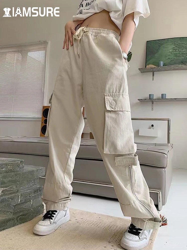 IAMSURE Safari Style Solid Big Pockets Cargo Pants Casual Streetwear Mid-Waisted Wide Leg Pants Women 2022 Summer Fashion Lady
IAMSURE Safari Style Solid Big Pockets Cargo Pants Casual Streetwear Mid-Waisted Wide Leg Pants Women 2022 Summer Fashion Lady
