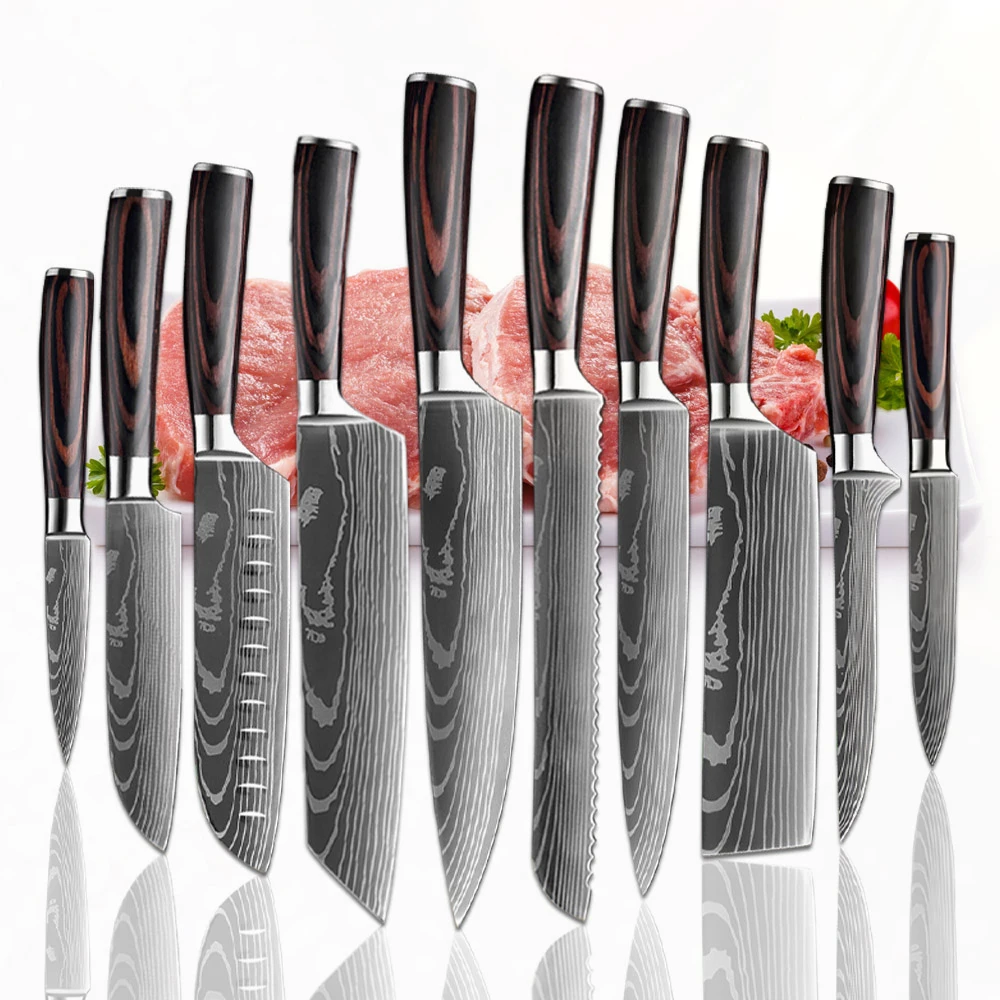 1-10PCS kitchen knives Set Laser Damascus Utility Paring Knife Santoku Cleaver High Carbon Steel Chicken Duck Shears Fish Cutter
1-10PCS kitchen knives Set Laser Damascus Utility Paring Knife Santoku Cleaver High Carbon Steel Chicken Duck Shears Fish Cutter
