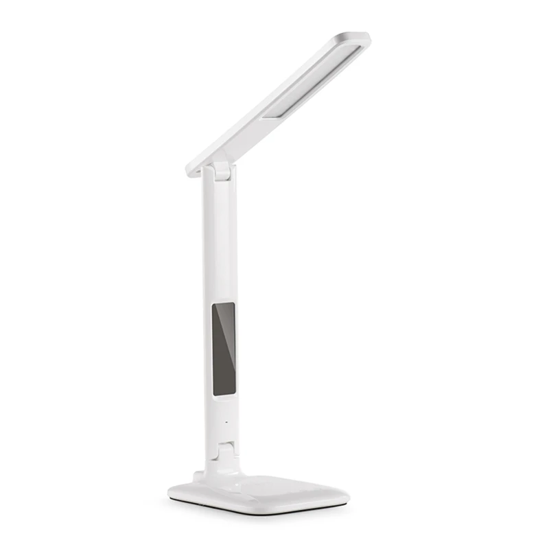 Светодиодная настольная лампа с беспроводным зарядным устройством, Складная Настольная лампа для глаз с 3 режимами освещения, будильником, датой и температурой