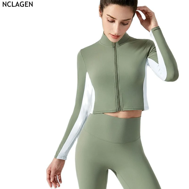NCLAGEN Autumn Winter Stand Collar Yoga Zipper Coat Top For Women Color Blocking Slim Long Sleeve Shirts Running Fitness Jacket
NCLAGEN Autumn Winter Stand Collar Yoga Zipper Coat Top For Women Color Blocking Slim Long Sleeve Shirts Running Fitness Jacket