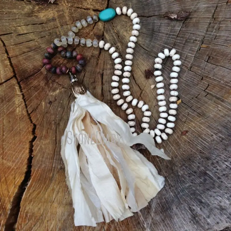 NM20614 Natural Gemstone Picasso Jasper Rondelle Beads Necklace Sari Silk Tassel Hand Knotted Necklace Long Beaded Necklace
NM20614 Natural Gemstone Picasso Jasper Rondelle Beads Necklace Sari Silk Tassel Hand Knotted Necklace Long Beaded Necklace