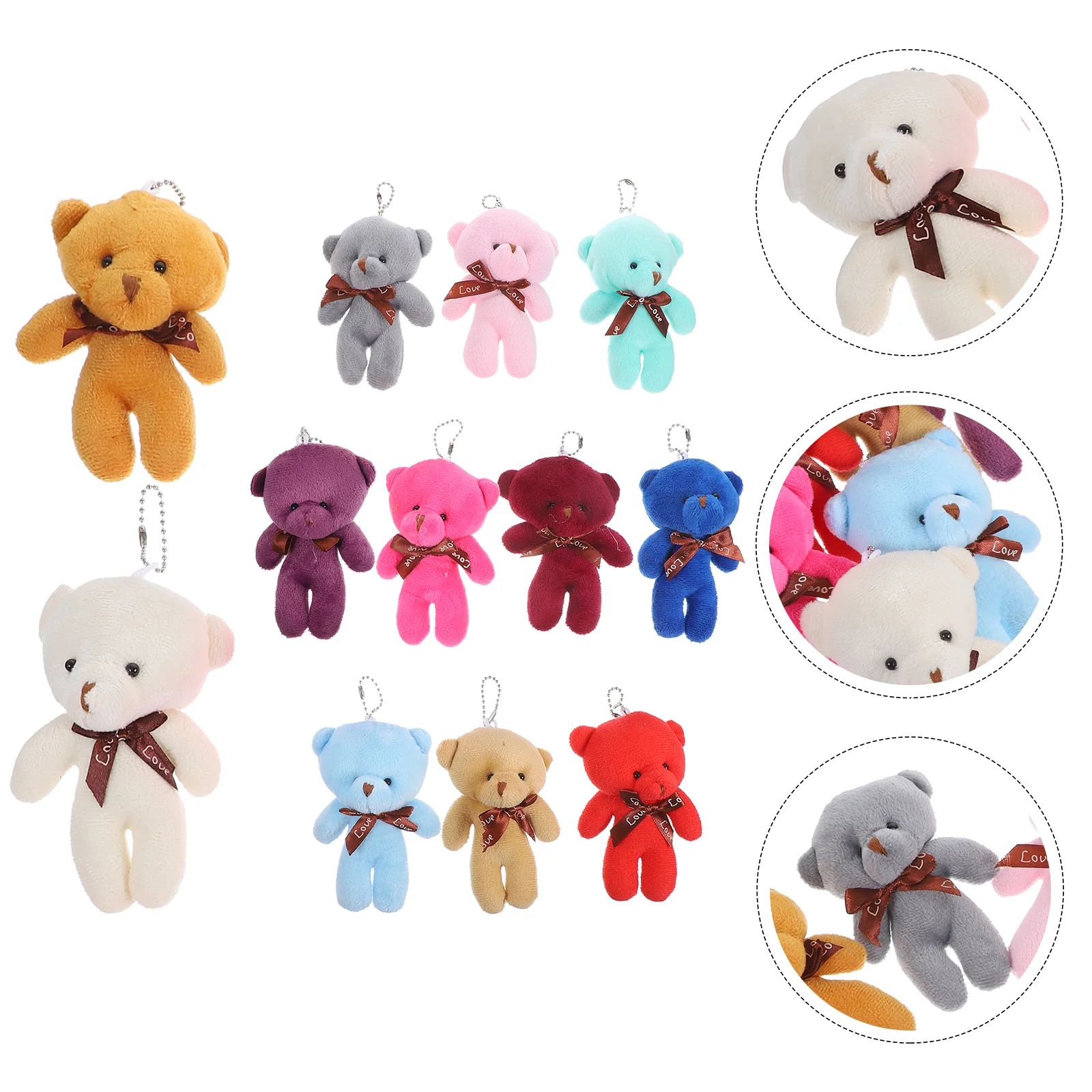 

12 Pcs Plush Bear Keychain Valentines Stuffed Bears Accessories Treat Tiny Bulk Pp Cotton Mini Toys Crafts