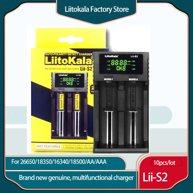 10 шт./лот LiitoKala Lii-S2 18650 умное зарядное устройство со светодиодной подсветкой 2 слота для 26650 21700 18350 AA AAA 3,7 в 1,2 в зарядное устройство для детекто...
10 шт./лот LiitoKala Lii-S2 18650 умное зарядное устройство со светодиодной подсветкой 2 слота для 26650 21700 18350 AA AAA 3,7 в 1,2 в зарядное устройство для детекто...