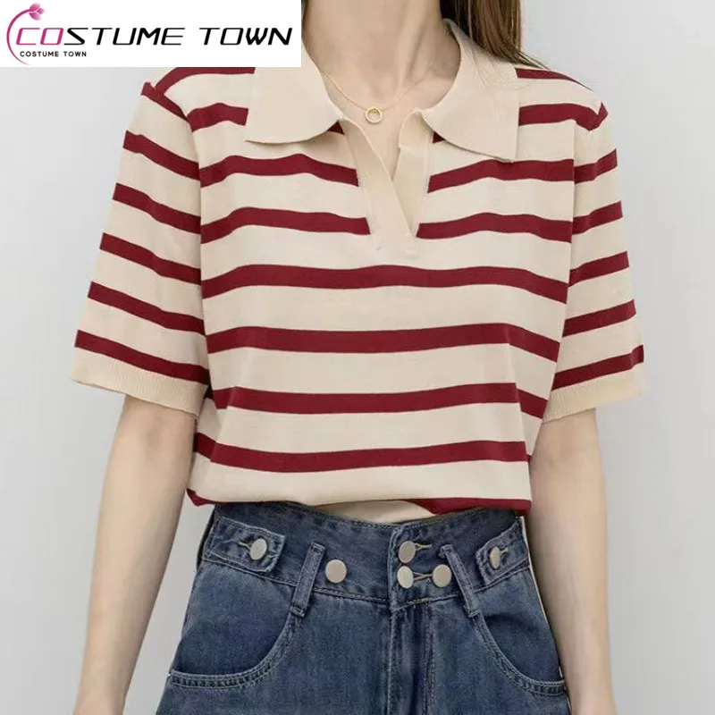 2023 Spring/Summer New Fashion Stripe Knitwear Slim and Versatile Short Sleeve T-shirt Polo Top Fashion
2023 Spring/Summer New Fashion Stripe Knitwear Slim and Versatile Short Sleeve T-shirt Polo Top Fashion