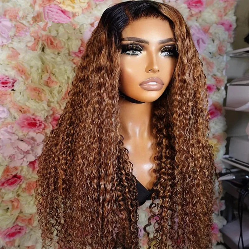 

Preplucked 26Inches 180%Density Glueless Ombre Blonde Kinky Curly Lace Front Wig With BabyHair Heat Temperature Daily Cosplay