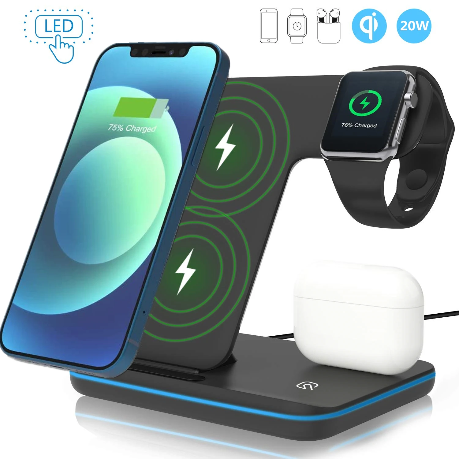 20W Wireless Charger Stand 3 in 1 Induction Fast Charging Station for Apple iWatch 7 6 AirPods Pro iPhone 14 13 12 11 XS XR X 8
20W Wireless Charger Stand 3 in 1 Induction Fast Charging Station for Apple iWatch 7 6 AirPods Pro iPhone 14 13 12 11 XS XR X 8
