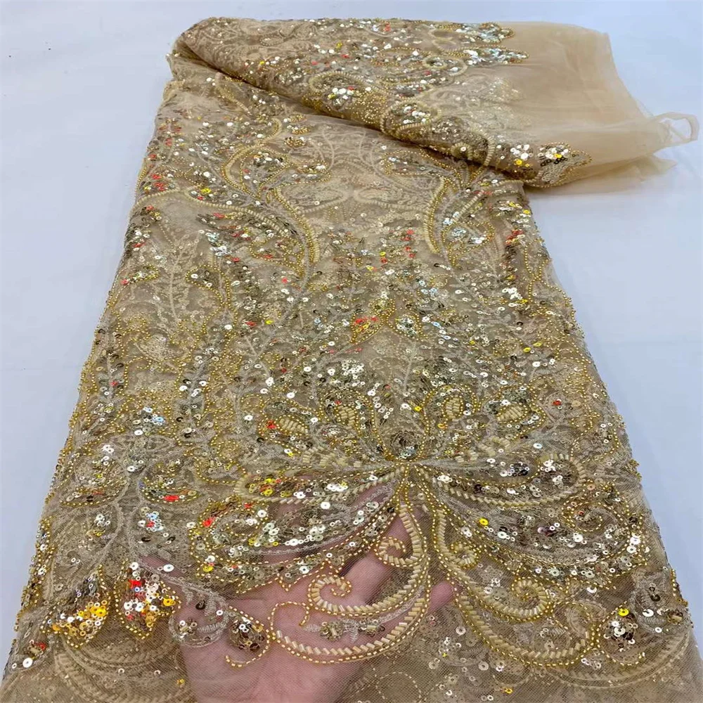 Gold African Groom Sequined Lace Fabrics High Quality 2022 French Nigerian Tulle Mesh Lace Fabrics Wedding Dress Material Sewing
Gold African Groom Sequined Lace Fabrics High Quality 2022 French Nigerian Tulle Mesh Lace Fabrics Wedding Dress Material Sewing