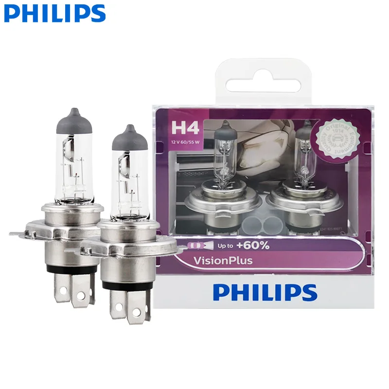 Philips H4 12V 60/55W P43t VisionPlus 3250K Bright Light Up to 60% Increased Bright Original Halogen Car Headlight 12342VPS2, 2X
Philips H4 12V 60/55W P43t VisionPlus 3250K Bright Light Up to 60% Increased Bright Original Halogen Car Headlight 12342VPS2, 2X