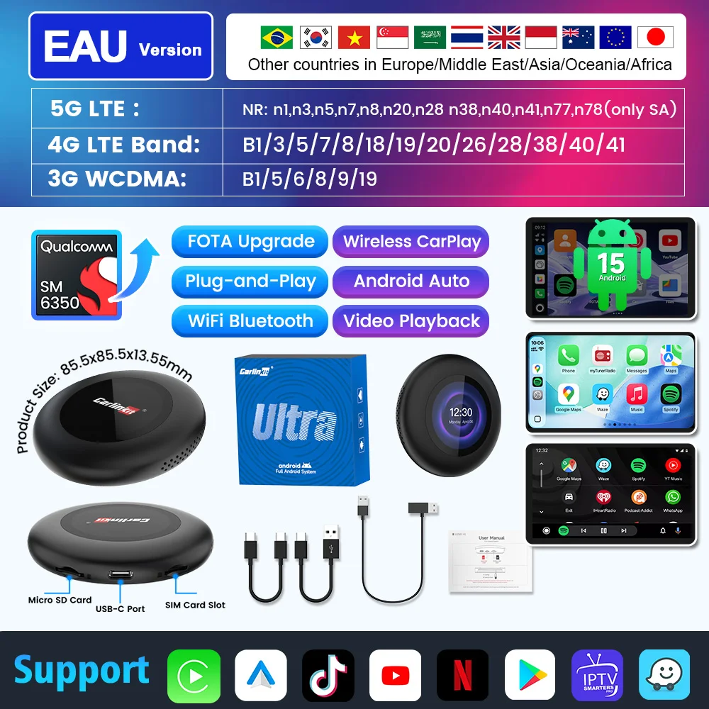 Автомобильный адаптер Carlinkit Ultra3 Android TV Box с Android 15, беспроводной CarPlay, QCM6350, Smart Car AI Box, CarPlay для Netflix, YouTube, 5G LTE
Автомобильный адаптер Carlinkit Ultra3 Android TV Box с Android 15, беспроводной CarPlay, QCM6350, Smart Car AI Box, CarPlay для Netflix, YouTube, 5G LTE