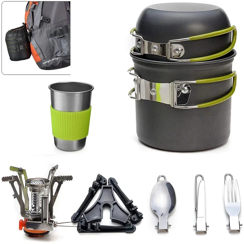 Portable Camping Cookware Set Outdoor Pot Mini Gas Stove Sets Nature Hike Picnic Cooking Set With Foldable Spoon Fork Knife
Portable Camping Cookware Set Outdoor Pot Mini Gas Stove Sets Nature Hike Picnic Cooking Set With Foldable Spoon Fork Knife