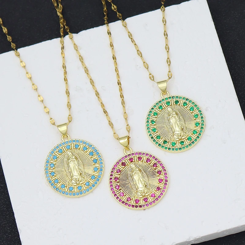 New in CZ Crystal Virgin Mary Chokers Necklaces Colorful Stones Gold Color Chain Stainless Steel Jewelry for Women Religion Gift
New in CZ Crystal Virgin Mary Chokers Necklaces Colorful Stones Gold Color Chain Stainless Steel Jewelry for Women Religion Gift