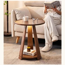 Nordic Minimalist Oak Sofa Round Side Table Solid Wood Tripod Coffee Table Movable Living Room Bedroom Bedside Corner Table