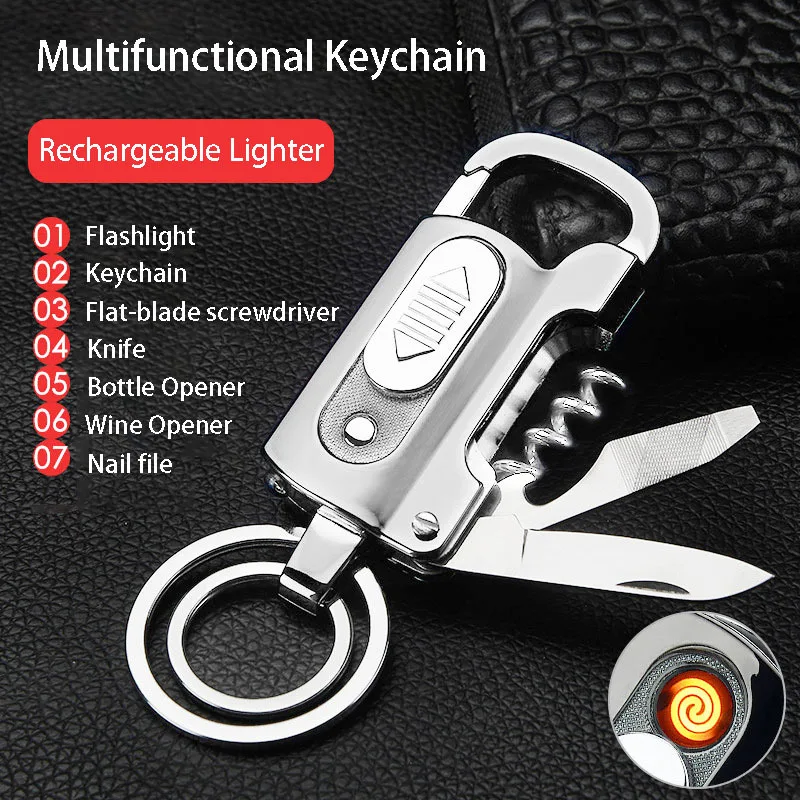 Multifunctional Keychain USB Charging Cigarette Lighter With Knife Bottle Opener Flashlight Electronic Lighter Screwdriver
Multifunctional Keychain USB Charging Cigarette Lighter With Knife Bottle Opener Flashlight Electronic Lighter Screwdriver