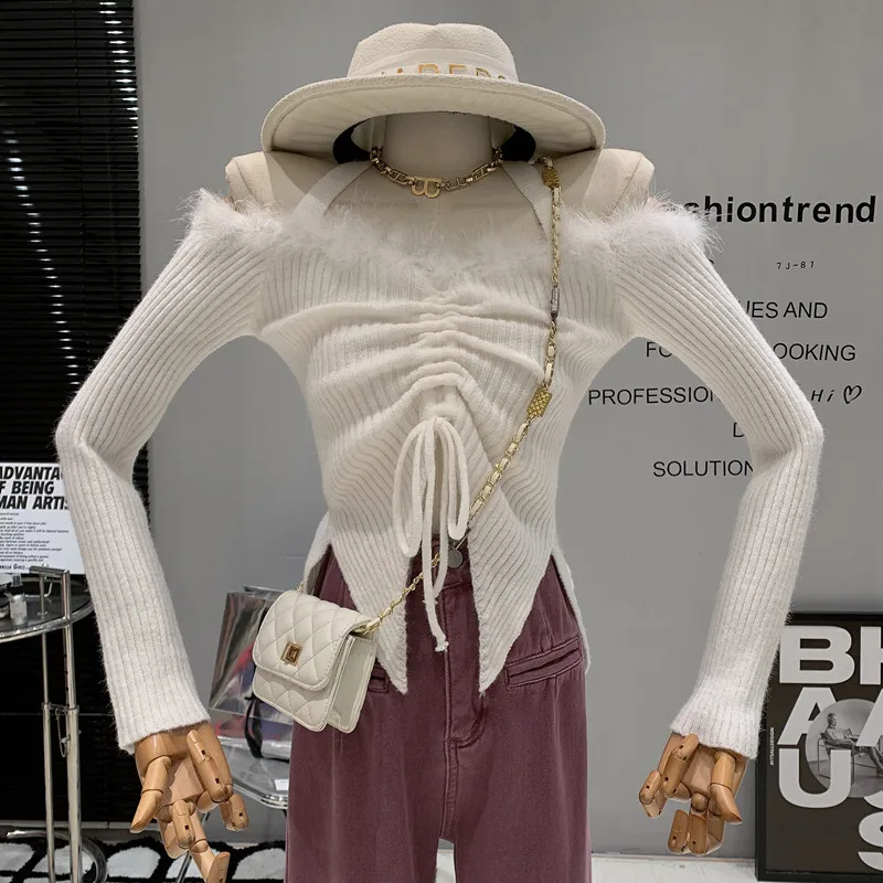 Niche Design New In Women Clothing 2022 Winter Short Off Shoulder Plush Sweater Knit Bottoming Shirt Long Sleeved Drawstring Top
Niche Design New In Women Clothing 2022 Winter Short Off Shoulder Plush Sweater Knit Bottoming Shirt Long Sleeved Drawstring Top