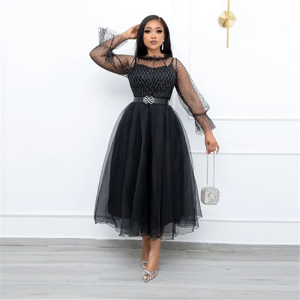 Women's Plus Size Dress Pullover Mesh Temperament Sweet Wrap Chest Large Size Slim Puffy Dress Party Dresses Female Clothing 
Women's Plus Size Dress Pullover Mesh Temperament Sweet Wrap Chest Large Size Slim Puffy Dress Party Dresses Female Clothing