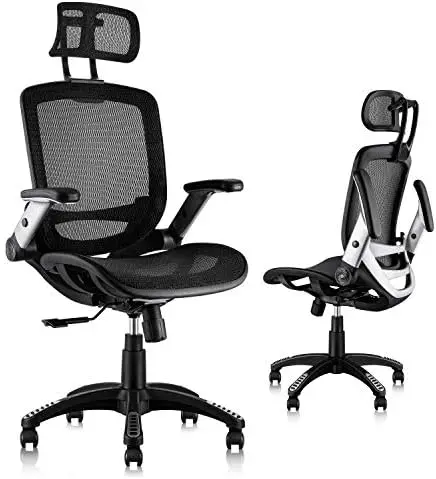 Ergonomic Mesh Office Chair, High Back Desk Chair - Adjustable Headrest with Flip-Up Arms, Tilt Function, Lumbar Support and PU 
Ergonomic Mesh Office Chair, High Back Desk Chair - Adjustable Headrest with Flip-Up Arms, Tilt Function, Lumbar Support and PU