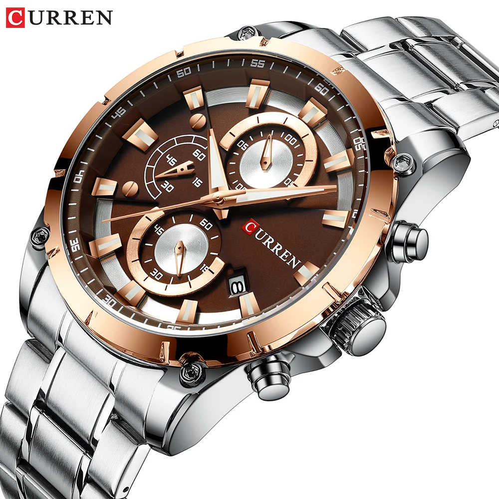 

CURREN Watch Quartz Male watches Fashion Chronograph Clock Mens Gift Casual Stainless Steel Wristwatch 8360