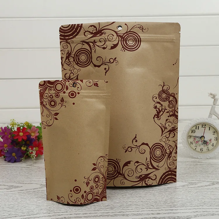 

Brown Stand Up Kraft Paper Aluminium Foil Selfseal Packaging Bag with Printing, Reclosable Craft Aluminizing Pouches