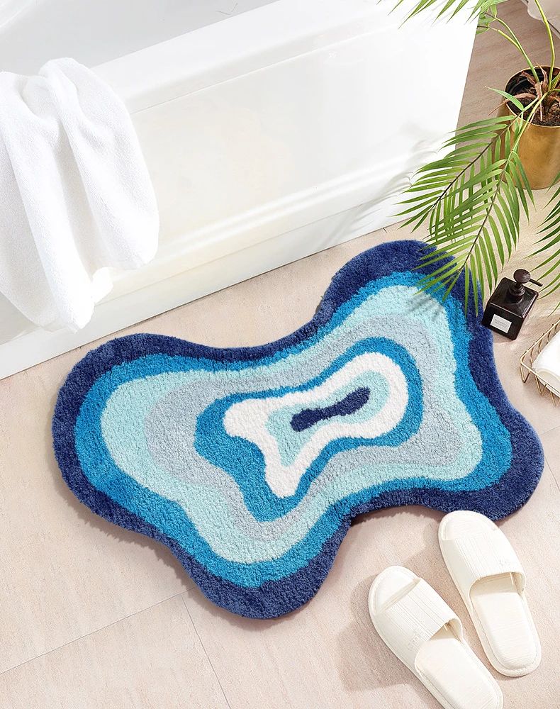 

Groovy Irregular Abstract Area Rug for Bathromm Fluffy Bath Carpet Green/Blue Handmade Water-Absorbed Floor Mat Entrance Doormat