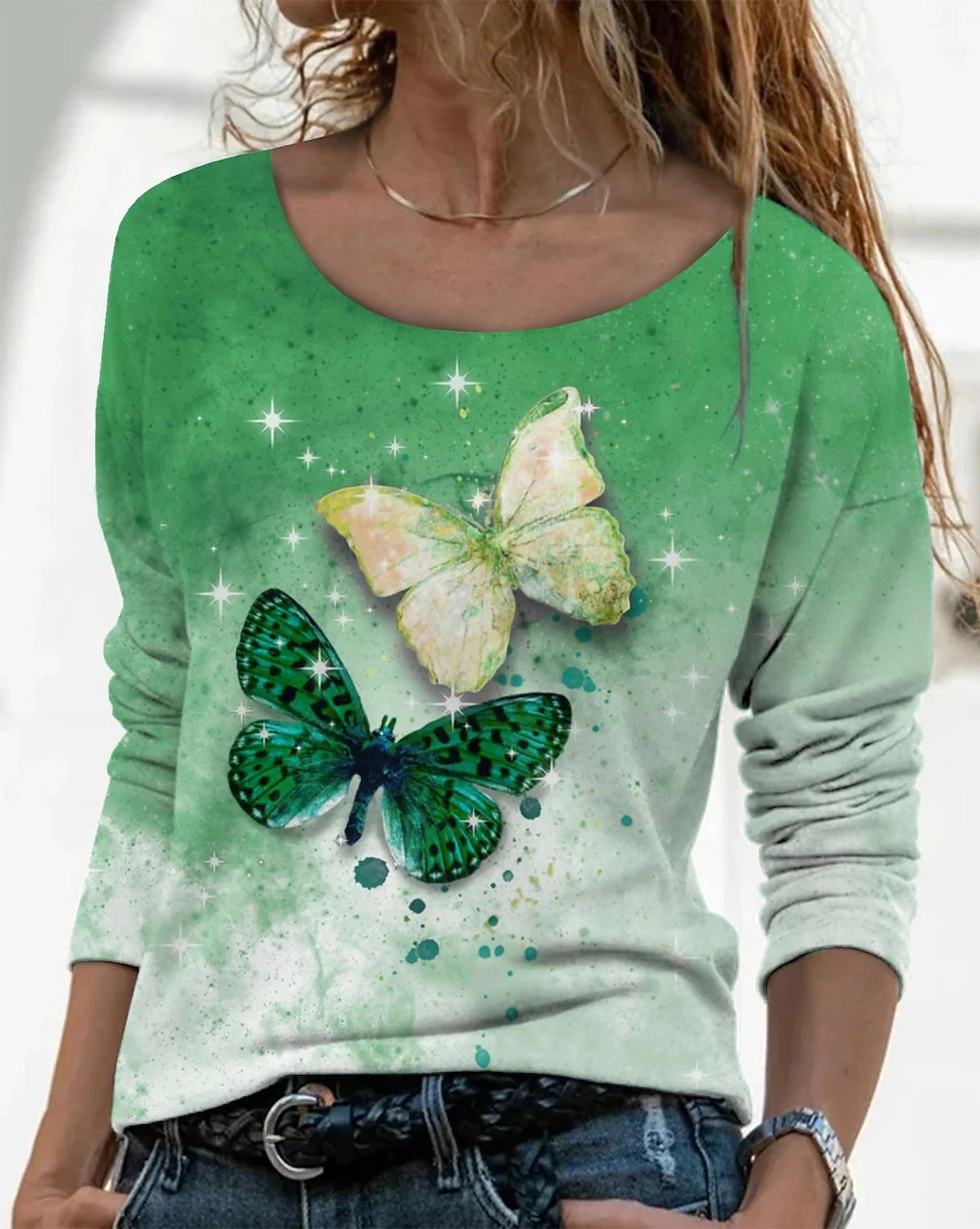 Butterfly Pattern Round Neck Comfortable Loose Breathable Woman Europe America Retro Sublimation Printing Bottoming Top T-shirt
Butterfly Pattern Round Neck Comfortable Loose Breathable Woman Europe America Retro Sublimation Printing Bottoming Top T-shirt